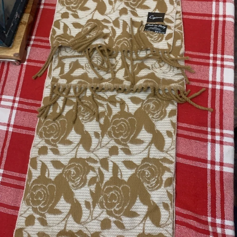Cejon Italian Scarf with Leaf Design in Brown and Cream